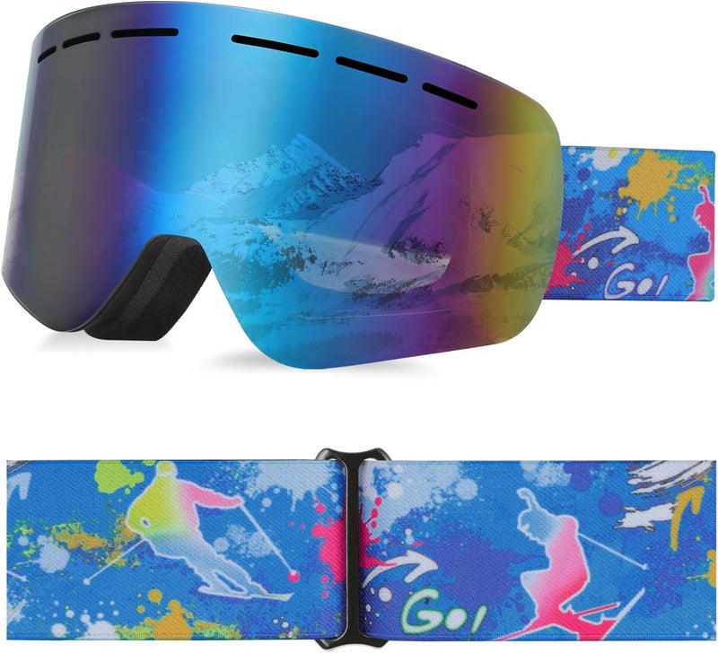 YooxArmor OTG Kids Ski Goggles, Snowboard Goggles Anti Fog UV400 for Kid 6-14 Years, Snow Goggles for Youth Boys Girls - Image 1